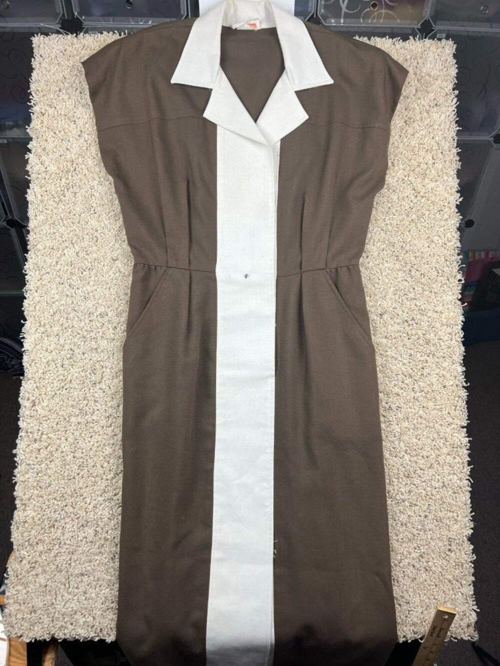 Vintage David Warren Sleeveless Dress Women’s Brown White ILGWU NO SIZE